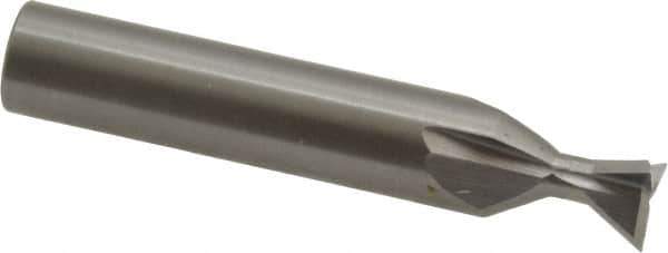 Made in USA - 3/8" Diam x 3/16" Width of Cut, 60° Included Angle, Carbide-Tipped Dovetail Cutter - 3/8" Shank Diam, 2-1/8" Overall Length, 0.0050-0.0100" Corner Radius, Weldon Flat, Uncoated - Best Tool & Supply