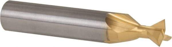 Made in USA - 3/8" Diam x 3/16" Width of Cut, 60° Included Angle, Carbide-Tipped Dovetail Cutter - 3/8" Shank Diam, 2-1/8" Overall Length, 0.0050-0.0100" Corner Radius, Weldon Flat, TiN Coated - Best Tool & Supply