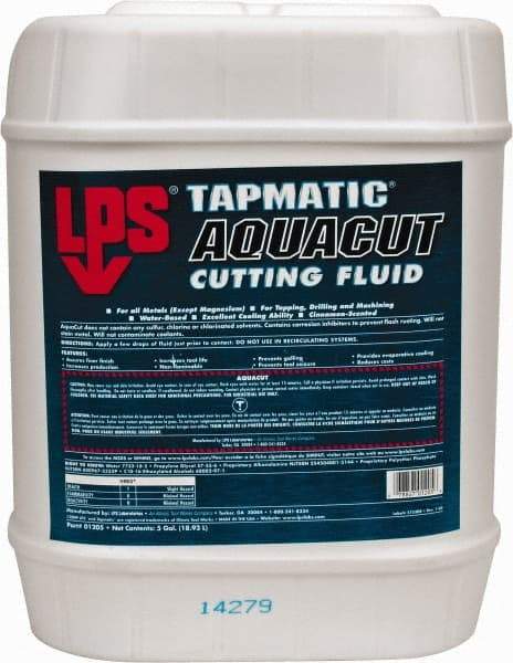 LPS - Tapmatic AquaCut, 5 Gal Pail Cutting & Tapping Fluid - Water Soluble, For Boring, Broaching, Drawing, Drilling, Engraving, Facing, Finishing, Grinding, Milling, Reaming, Sawing, Stamping, Tapping, Threading, Turning - Best Tool & Supply