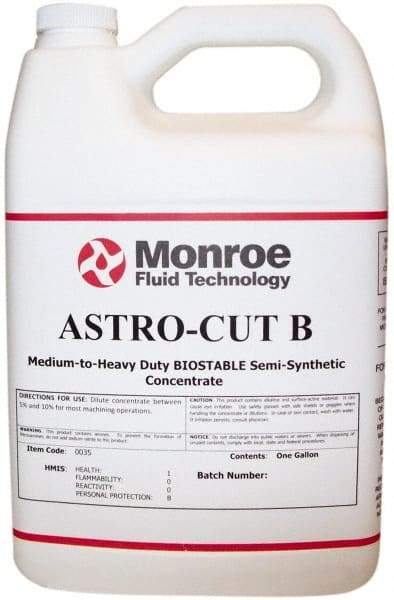 Monroe Fluid Technology - Astro-Cut B, 1 Gal Bottle Cutting & Grinding Fluid - Semisynthetic, For CNC Milling, Drilling, Tapping, Turning - Best Tool & Supply