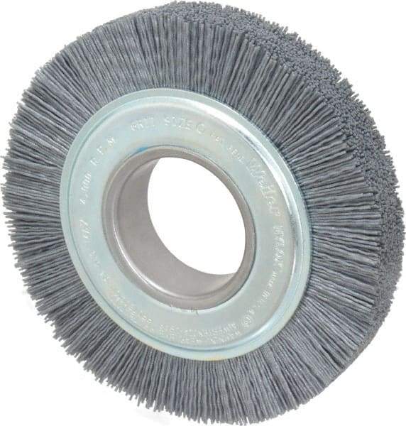 Weiler - 6" OD, 2" Arbor Hole, Crimped Nylon Wheel Brush - 1" Face Width, 1-1/4" Trim Length, 0.035" Filament Diam, 3,600 RPM - Best Tool & Supply