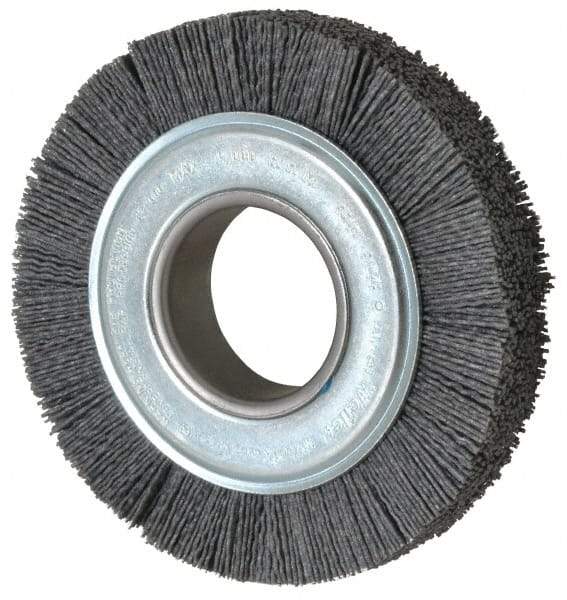 Weiler - 6" OD, 2" Arbor Hole, Crimped Nylon Wheel Brush - 1" Face Width, 1-1/4" Trim Length, 0.04" Filament Diam, 3,600 RPM - Best Tool & Supply