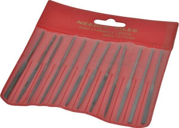 Value Collection - 12 Piece Swiss Pattern File Set - 4" Long, 2 Coarseness, Round Handle, Set Includes Barrette, Crossing, Equalling, Flat, Half Round, Knife, Round, Round Edge Joint, Slitting, Square, Three Square - Best Tool & Supply