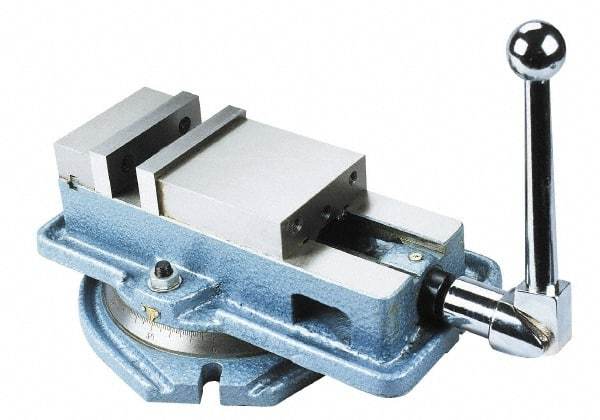 Interstate - 6" Jaw Width, Horizontal Swivel Machine Vise - Manual Operation, 1 Station, 16.85" Long x 6.22" High x 1-1/2" Deep, 1-3/4" Jaw Height, Cast Iron - Best Tool & Supply