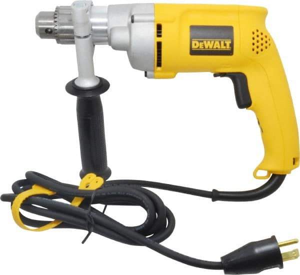 DeWALT - 1/2" Keyed Chuck, 0 to 1,000 RPM, Pistol Grip Handle Electric Drill - 7.8 Amps, 120 Volts, Reversible, Includes 360° Side Handle & Chuck Key with Holder - Best Tool & Supply