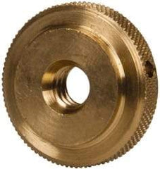 Gibraltar - 1/4-20" UNC Thread, Uncoated, Brass Round Knurled Check Nut - 1/4" Overall Height, 7/8" Diam x 3/16" Head Height, 5/8" Diam x 1/16" Base Height - Best Tool & Supply