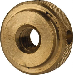 Gibraltar - 5/16-18" UNC Thread, Uncoated, Brass Round Knurled Check Nut - 3/8" Overall Height, 1" Head Diam, 3/4" Diam x 3/32" Base Height - Best Tool & Supply