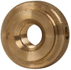 Gibraltar - 3/8-16" UNC Thread, Uncoated, Brass Round Knurled Check Nut - 3/8" Overall Height, 1" Head Diam, 3/4" Diam x 3/32" Base Height - Best Tool & Supply