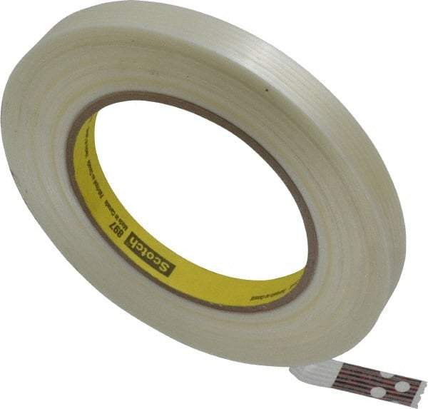 3M - 1/2" x 60 Yd Clear Rubber Adhesive Packaging Tape - Polypropylene Film Backing, 6 mil Thick, 170 Lb Tensile Strength, Series 897 - Best Tool & Supply