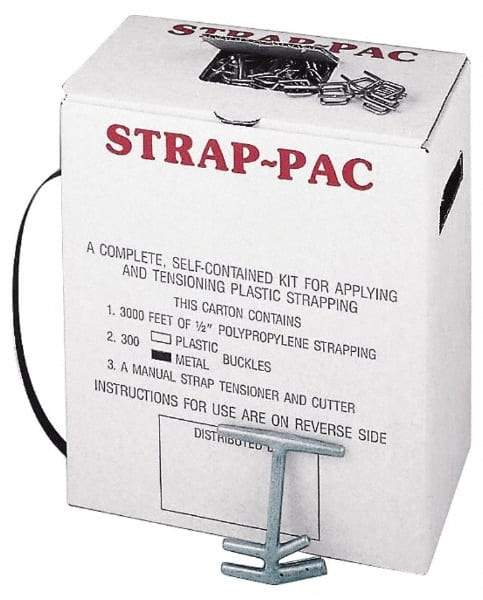 Value Collection - 3,000 Foot Long x 1/2 Inch Wide x 0.015 Inch Thick, Economy Polyproylene Strapping Kit - 260 Lbs Tensile Strength, Contains Self Dispensing Box, Polypropylene Strapping, 300 Metal Buckles and Tensioning Cutting Tool - Best Tool & Supply