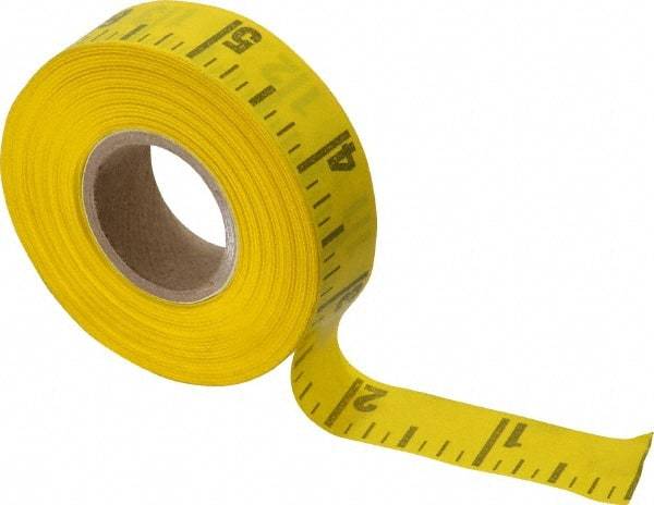 Made in USA - 60 Ft. Long x 5/8 Inch Wide, 1/4 Inch Graduation, Yellow, Adhesive Tape Measure - Reads Left to Right - Best Tool & Supply