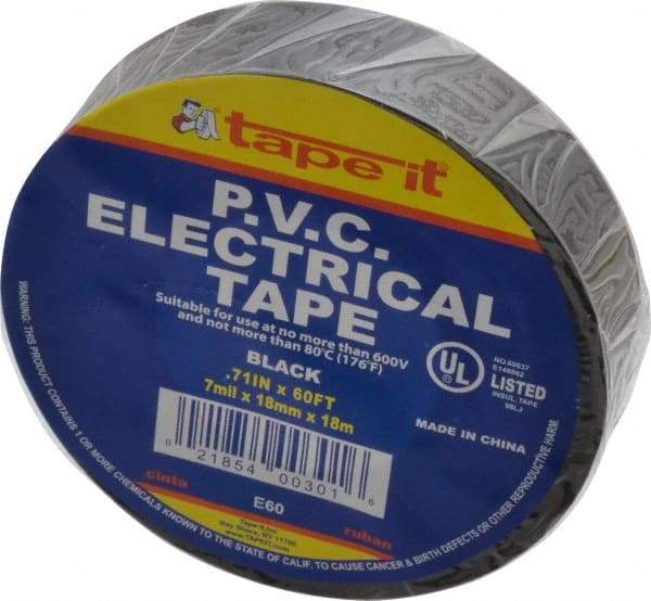 Value Collection - 3/4" x 60', Black Vinyl Electrical Tape - 7 mil Thick - Best Tool & Supply