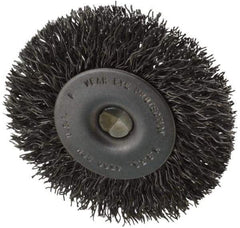 Made in USA - 2-1/2" OD, 1/4" Shank Diam, Crimped Steel Wheel Brush - 1/4" Face Width, 0.014" Filament Diam, 4,500 RPM - Best Tool & Supply