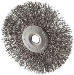 Made in USA - 3-1/2" OD, 1/4" Shank Diam, Crimped Steel Wheel Brush - 1/4" Face Width, 0.014" Filament Diam, 4,500 RPM - Best Tool & Supply