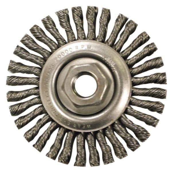 Anderson - 4" OD, M10x1.50 Arbor Hole, Knotted Stainless Steel Wheel Brush - 1/4" Face Width, 7/8" Trim Length, 0.02" Filament Diam, 20,000 RPM - Best Tool & Supply