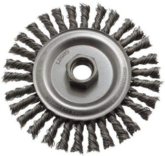 Anderson - 4-1/2" OD, 5/8-11 Arbor Hole, Knotted Steel Wheel Brush - 1/4" Face Width, 13/16" Trim Length, 0.02" Filament Diam, 12,500 RPM - Best Tool & Supply