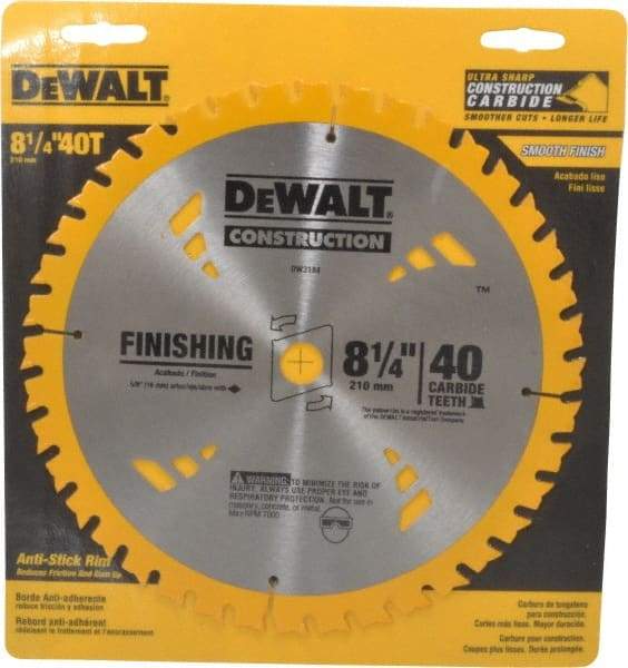 DeWALT - 8-1/4" Diam, 5/8" Arbor Hole Diam, 40 Tooth Wet & Dry Cut Saw Blade - Carbide-Tipped, General Purpose Action, Diamond Arbor - Best Tool & Supply