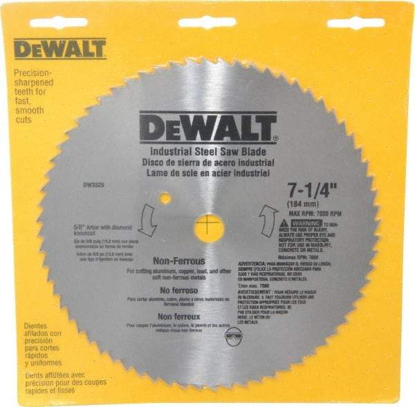 DeWALT - 7-1/4" Diam, 5/8" Arbor Hole Diam, 68 Tooth Wet & Dry Cut Saw Blade - Steel, Smooth Action, Standard Round Arbor - Best Tool & Supply