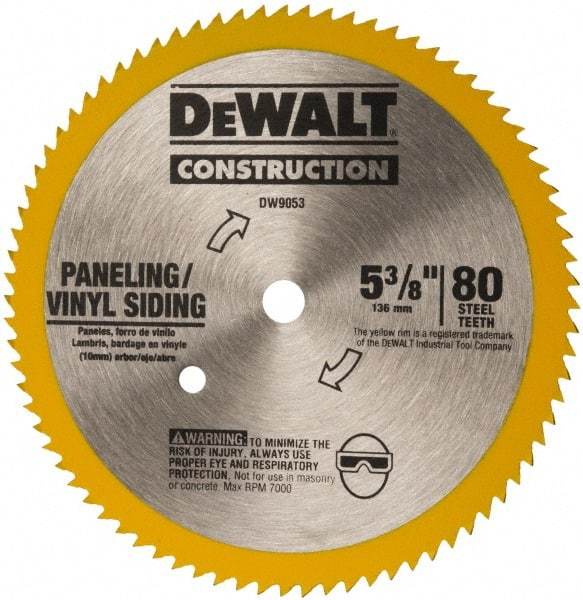 DeWALT - 5-3/8" Diam, 10mm Arbor Hole Diam, 80 Tooth Wet & Dry Cut Saw Blade - Steel, Standard Round Arbor - Best Tool & Supply