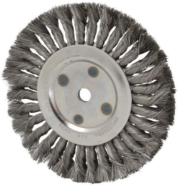 Anderson - 8" OD, 5/8" Arbor Hole, Knotted Steel Wheel Brush - 5/8" Face Width, 1-3/4" Trim Length, 0.0118" Filament Diam, 6,000 RPM - Best Tool & Supply