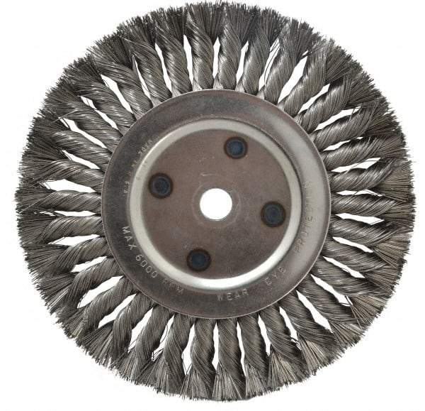 Anderson - 8" OD, 5/8" Arbor Hole, Knotted Steel Wheel Brush - 5/8" Face Width, 1-3/4" Trim Length, 0.016" Filament Diam, 6,000 RPM - Best Tool & Supply