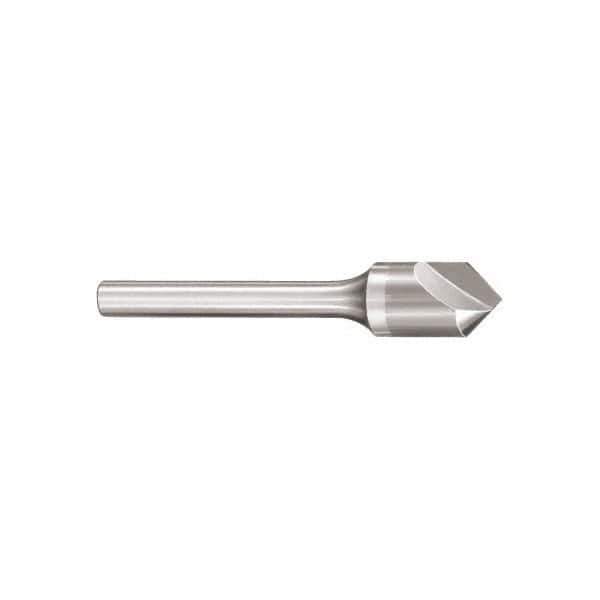 SGS - 1/8" Head Diam, 1/8" Shank Diam, 1 Flute 60° Solid Carbide Countersink - Bright Finish, 1-1/2" OAL, Single End, Straight Shank, Right Hand Cut - Best Tool & Supply