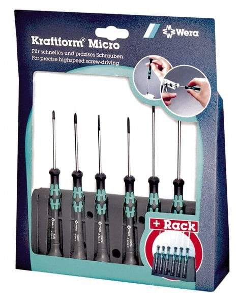 Wera - 6 Piece Phillips & Slotted Screwdriver Set - Round Shank, Ergonomic Handle, Bit Sizes: Philips #0 & #1 - Best Tool & Supply