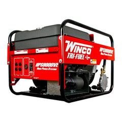 Winco Inc - 3-1/2 hr Full Load Time, 9 kW, Electric/Pull Start, Gasoline, Liquid Propane (LP) & Natural Gas Portable Power Generator - 7 Gal Tank, 32-3/4" Long x 22-1/2" Wide x 22" Deep, 480 cc Engine - Best Tool & Supply