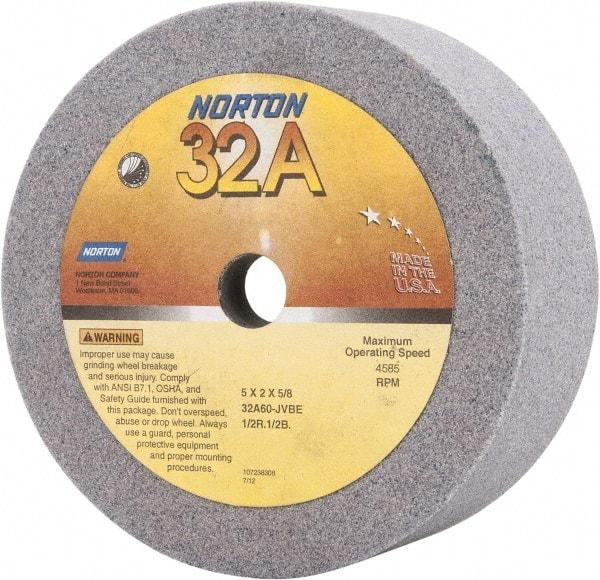 Norton - 5" Diam, 5/8" Hole Size, 2" Overall Thickness, 60 Grit, Type 6 Tool & Cutter Grinding Wheel - Medium Grade, Aluminum Oxide, J Hardness, Vitrified Bond, 4,585 RPM - Best Tool & Supply