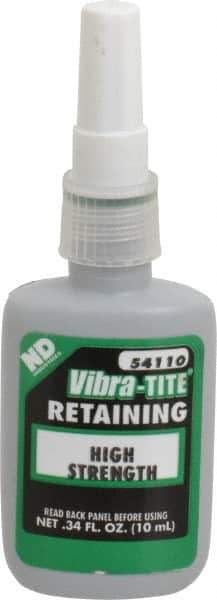 Vibra-Tite - 10 mL Bottle, Green, High Strength Liquid Retaining Compound - Series 541, 24 hr Full Cure Time, Heat Removal - Best Tool & Supply