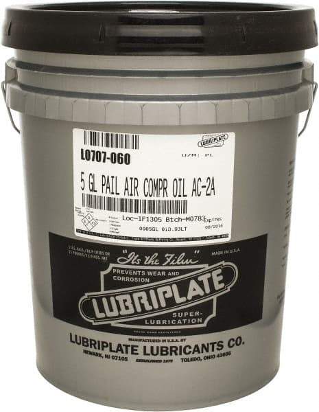 Lubriplate - 5 Gal Pail, ISO 100, SAE 30, Air Compressor Oil - 430 Viscosity (SUS) at 100°F, 63 Viscosity (SUS) at 210°F, Series AC-2A - Best Tool & Supply