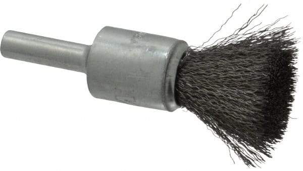 Weiler - 1/2" Brush Diam, Crimped, End Brush - 1/4" Diam Steel Shank, 25,000 Max RPM - Best Tool & Supply