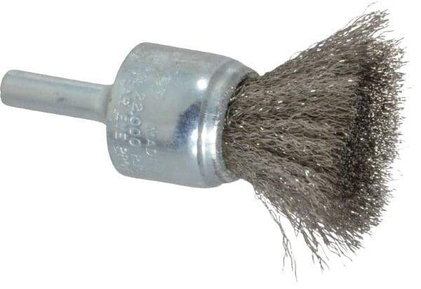 Weiler - 3/4" Brush Diam, Crimped, End Brush - 1/4" Diam Steel Shank, 22,000 Max RPM - Best Tool & Supply