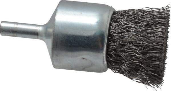 Weiler - 1" Brush Diam, Crimped, End Brush - 1/4" Diam Steel Shank, 22,000 Max RPM - Best Tool & Supply