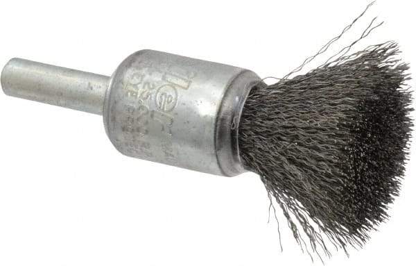 Weiler - 1/2" Brush Diam, Crimped, End Brush - 1/4" Diam Steel Shank, 25,000 Max RPM - Best Tool & Supply