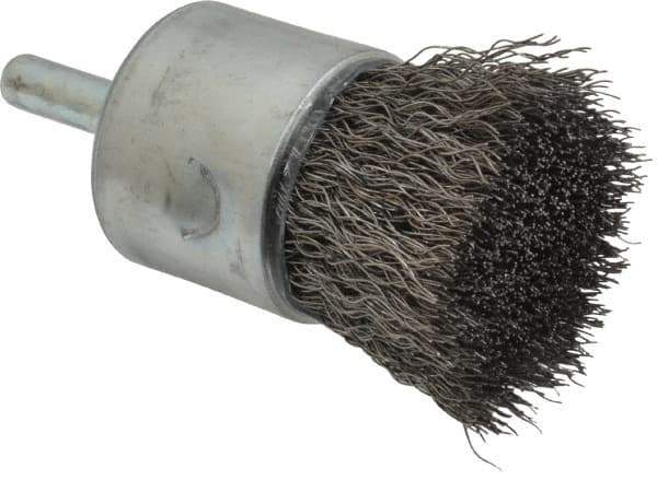 Weiler - 1" Brush Diam, Crimped, End Brush - 1/4" Diam Steel Shank, 22,000 Max RPM - Best Tool & Supply