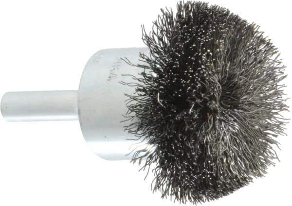 Weiler - 1-1/2" Brush Diam, Crimped, Flared End Brush - 1/4" Diam Shank, 20,000 Max RPM - Best Tool & Supply