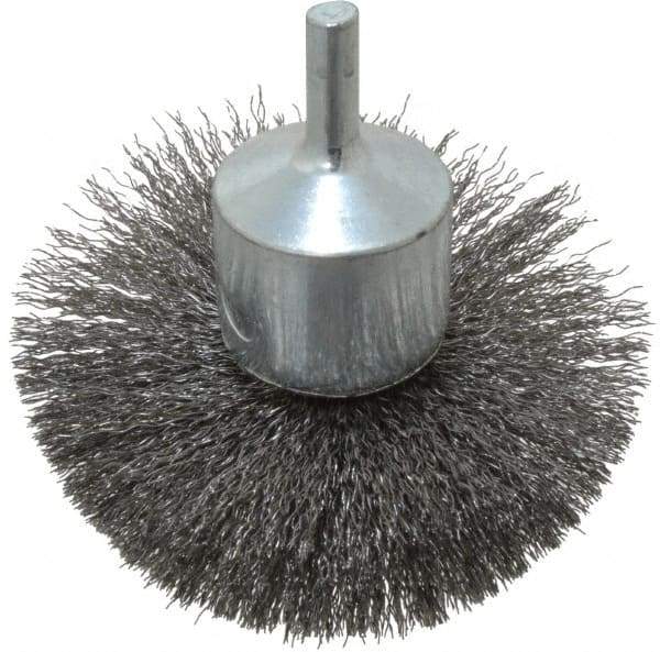 Weiler - 3" Brush Diam, Crimped, Flared End Brush - 1/4" Diam Shank, 16,000 Max RPM - Best Tool & Supply