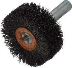 Weiler - 1-1/4" OD, 1/4" Shank Diam, Crimped Steel Wheel Brush - 1/2" Face Width, 3/8" Trim Length, 0.008" Filament Diam, 20,000 RPM - Best Tool & Supply