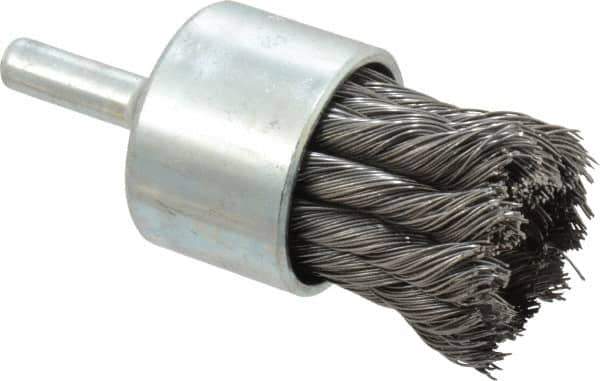 Weiler - 1-1/8" Brush Diam, Knotted, End Brush - 1/4" Diam Shank, 22,000 Max RPM - Best Tool & Supply