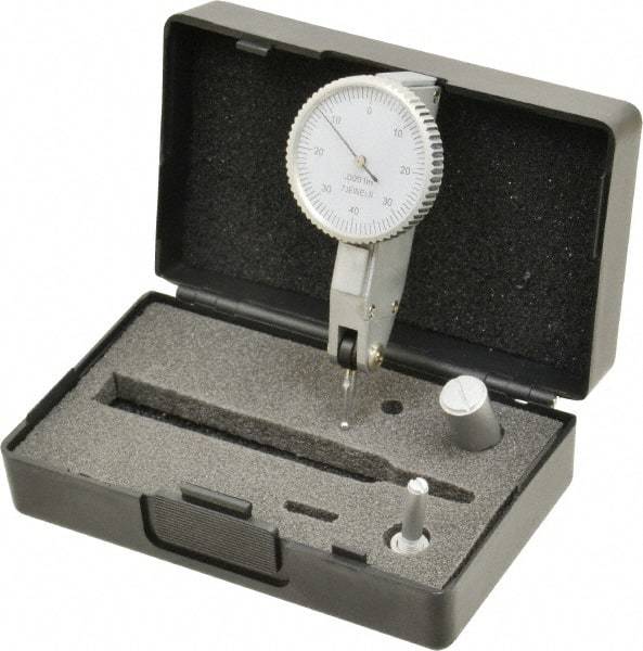 Value Collection - 0.008 Inch Range, 0.0001 Inch Dial Graduation, Horizontal Dial Test Indicator - 1.26 Inch White Dial, 0-40-0 Dial Reading - Best Tool & Supply