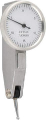 Value Collection - 0.03 Inch Range, 0.0005 Inch Dial Graduation, Horizontal Dial Test Indicator - 1.26 Inch White Dial, 0-15-0 Dial Reading - Best Tool & Supply