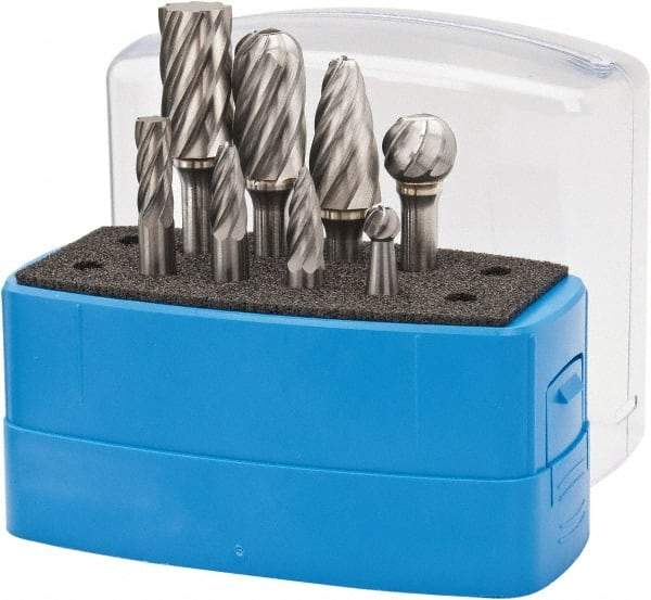 Made in USA - 8 Piece, 1/4" Shank Burr Set - Tungsten Carbide, Multiple Head Shape - Best Tool & Supply