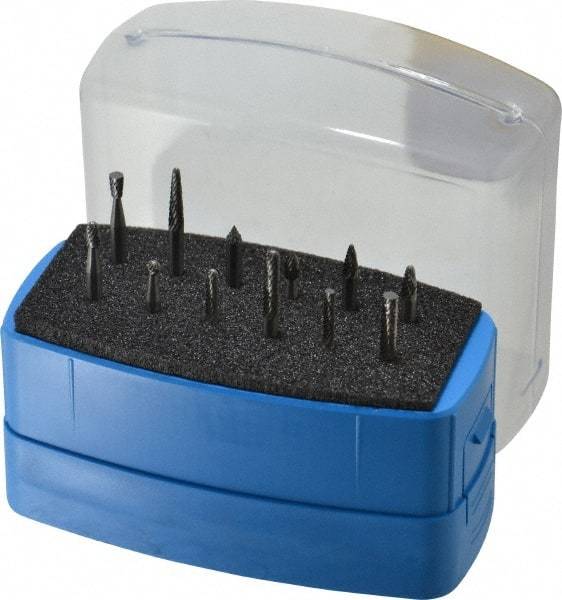 Made in USA - 12 Piece, 1/8" Shank Burr Set - Solid Carbide, Multiple Head Shape - Best Tool & Supply