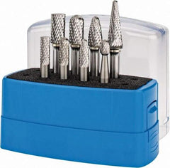 Made in USA - 8 Piece, 1/4" Shank Burr Set - Tungsten Carbide, Multiple Head Shape - Best Tool & Supply