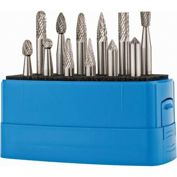 Made in USA - 12 Piece, 1/4" Shank Burr Set - Solid Carbide, Multiple Head Shape - Best Tool & Supply