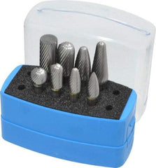 Made in USA - 8 Piece, 1/4" Shank Burr Set - Solid Carbide, Multiple Head Shapes, 14° Included Angle - Best Tool & Supply