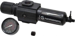 Norgren - 1/2" NPT Port Intermediate 1 Piece Filter/Regulator FRL Unit - Polycarbonate Bowl, 123 SCFM, 150 Max psi, 9.95" High x 2.68" Long, Manual Drain - Best Tool & Supply