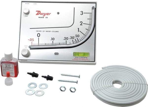 Dwyer - 10 Max psi, 3% Accuracy, Plastic Manometer - 10 Maximum PSI, 3 Inch Water Column, 140°F Max - Best Tool & Supply