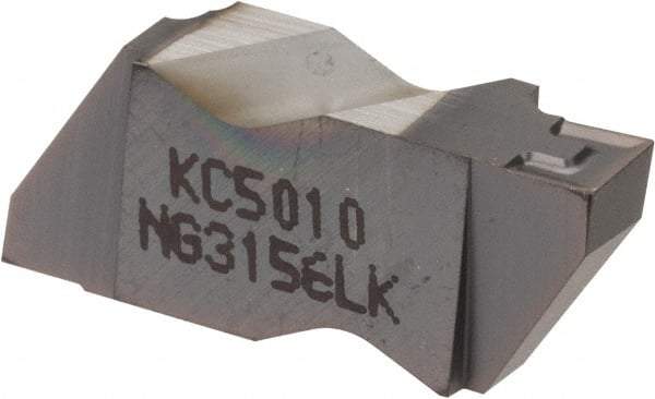 Kennametal - 3156NG K Grade KC5010, 3.96mm Cutting Width Carbide Grooving Insert - 3.81mm Max Depth of Cut, Left Hand, 0.19mm Corner Radius, TiAlN Finish - Best Tool & Supply